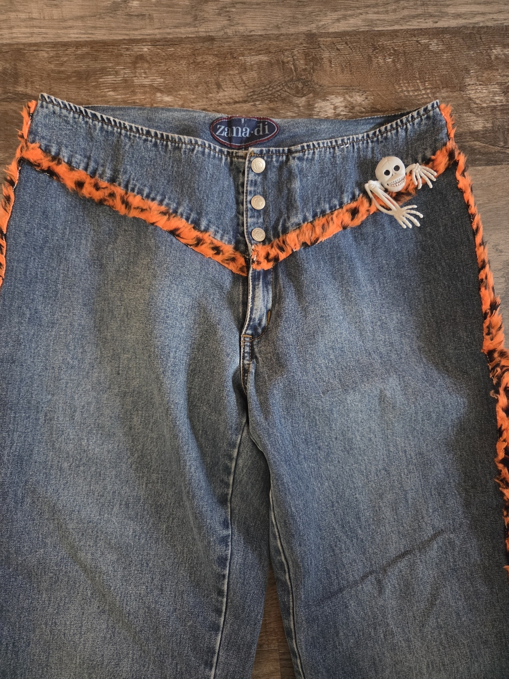 Handmade Women's Halloween Costume Jeans With Skeletons Flare Leg Size 11/12 - Picture 3 of 10
